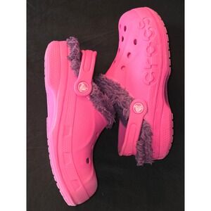 Crocs Classics Kids Pink Fuzz-Lined Clogs Shoes Size J4